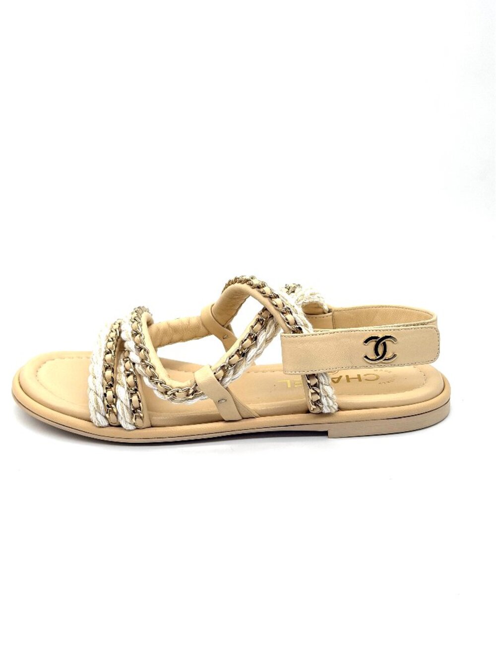 CHANEL 22P Chain Leather Cord Rope Strappy Gladiator Flat Sandals Shoes